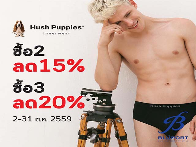 ซื้อ Hush Puppies 2 ชิ้น ลด 15% ซื้อ 3 ชิ้น ลด 20% (วันนี้ - 31 ต.ค. 2559)