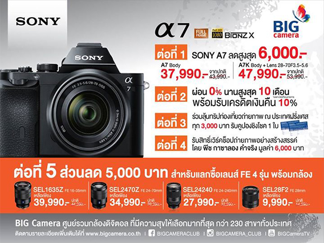 Big Camera ขยายเวลาโปรโมชั่นกล้อง Sony A7 (วันนี้ - 15 ม.ค. 2559)
