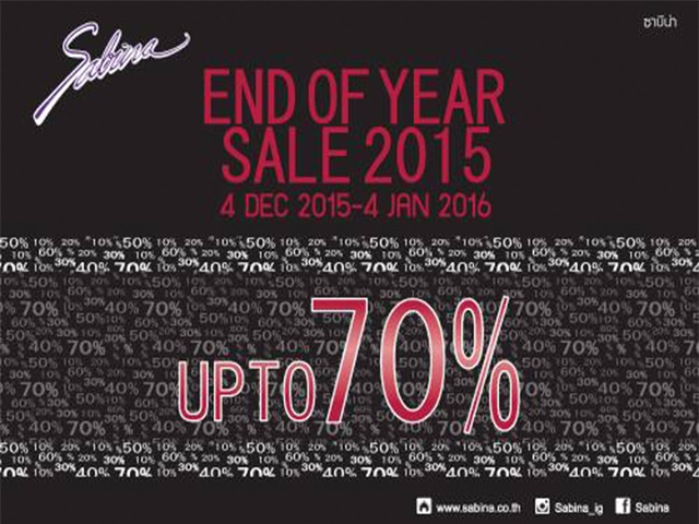 Sabina End Of Year Sale 2015 Up To 70 % (วันนี้ - 4 ม.ค. 2559)