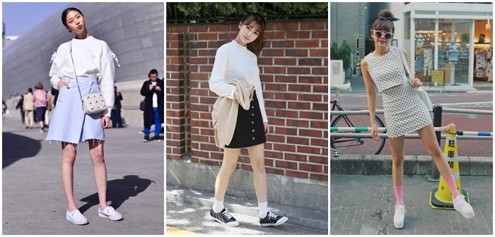 ลุคชิค ๆ กับกระโปรง + รองเท้าผ้าใบ มิกซ์ลุควัยรุ่นแบบสาวเกาหลี